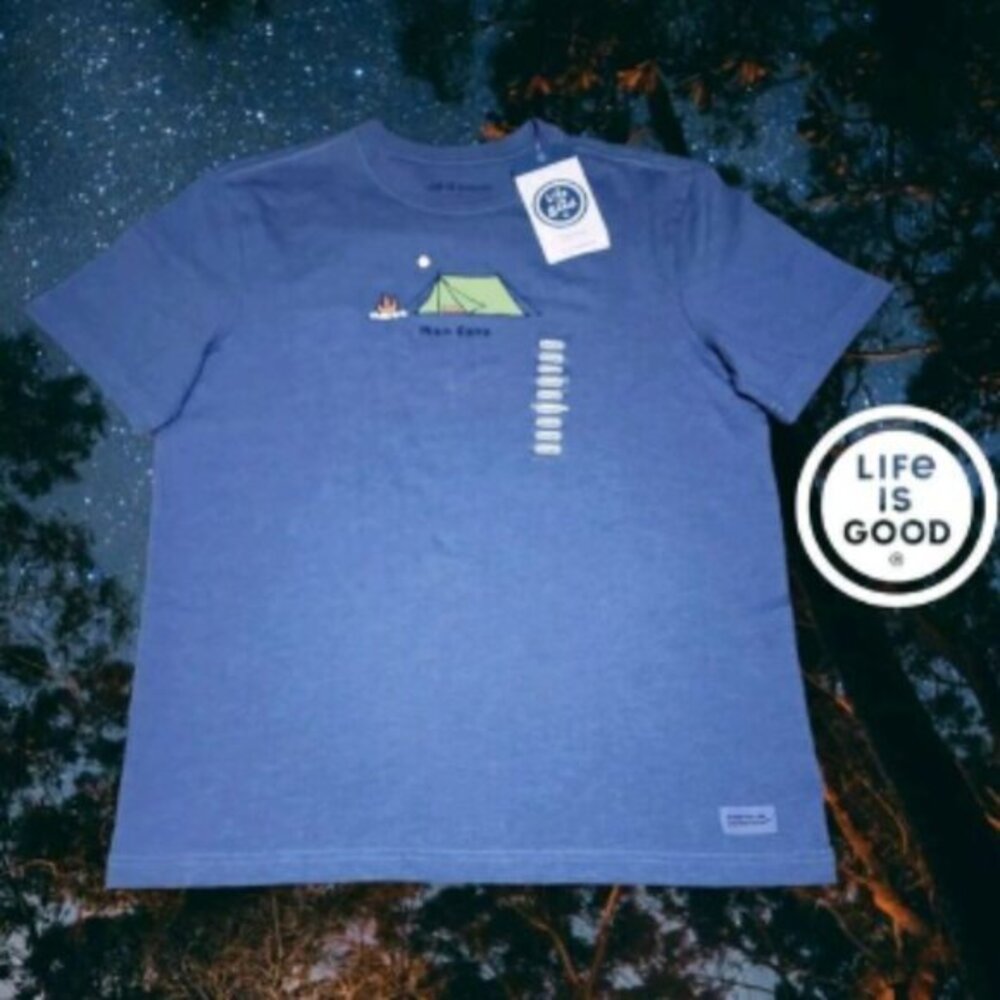 Life is Good Men's Crusher Tee Man Cave Tent T-shirt Blue‎ S NEW